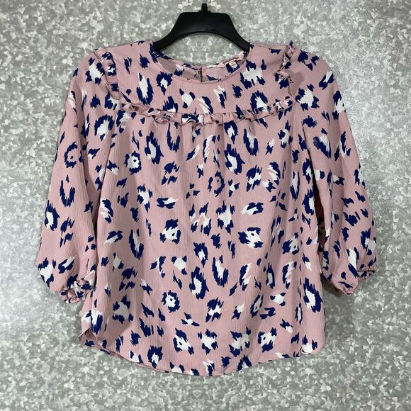 Juicy Couture Women's Pink Leopard Print Peasant Blouse - Size XS - Boho Chic - Picture 1 of 6